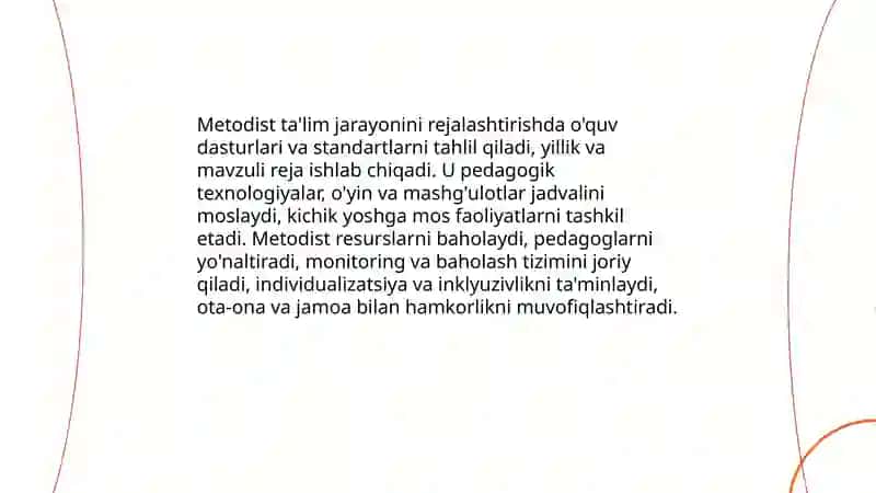 Metodistning maktabgacha ta’lim tashkilotidagi umumiy vazifalari va mas'uliyati 4