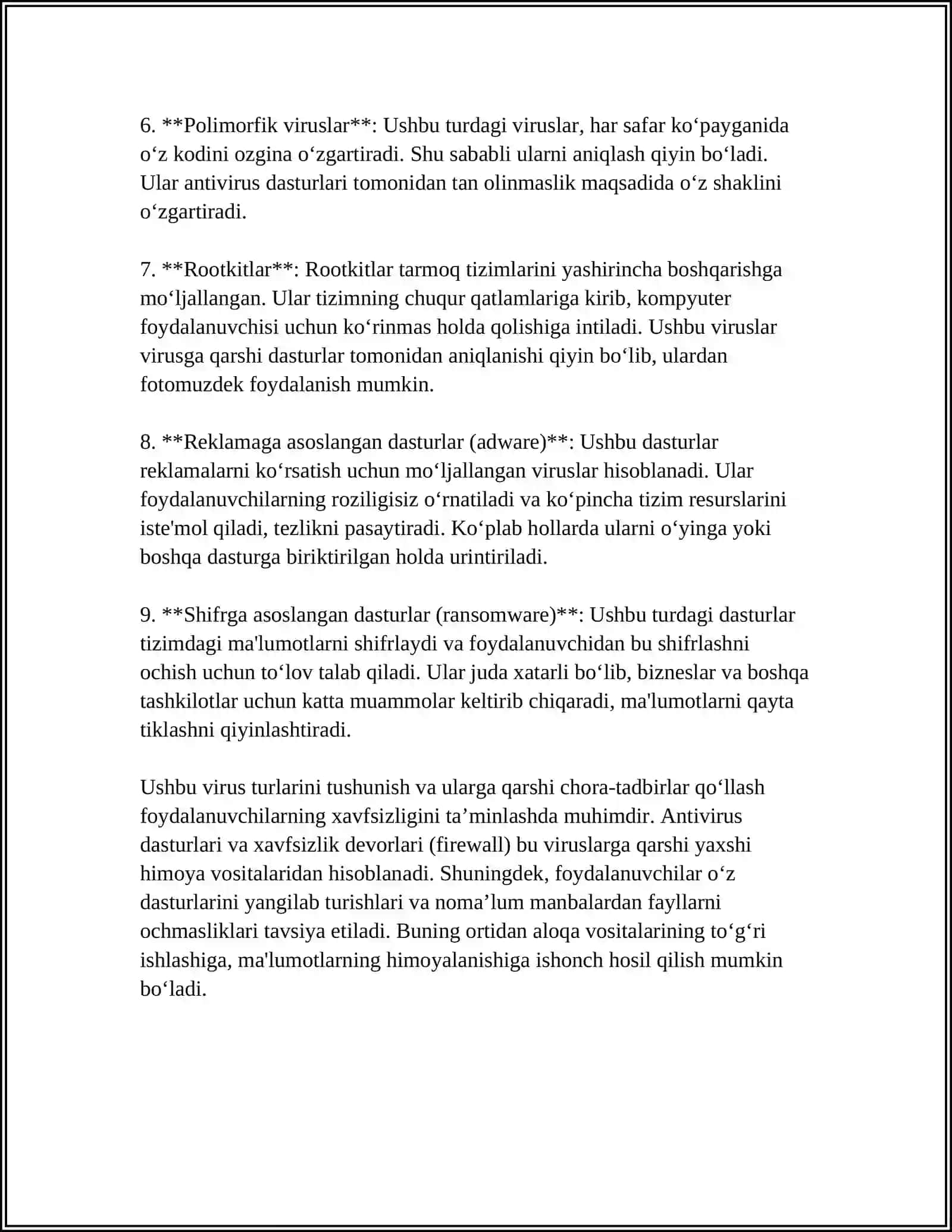 KOMPYUTER VIRUSLARI. VIRUSLARGA QARSHI KURASHISH USULLARI 4