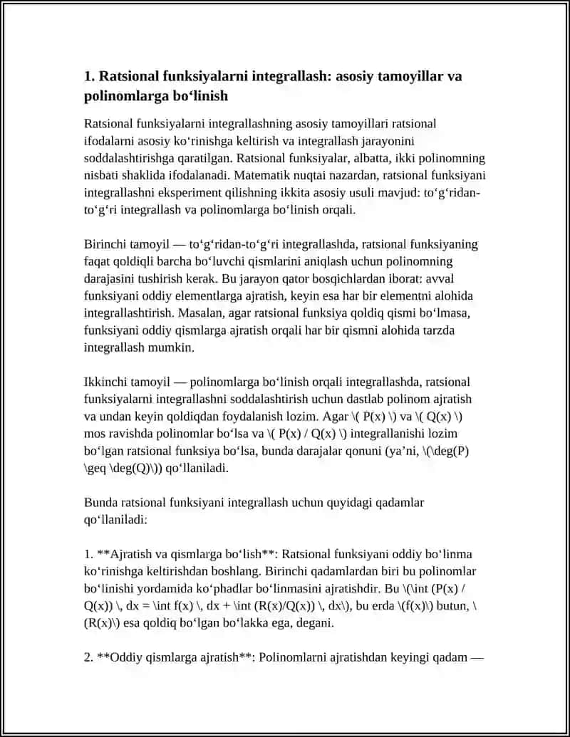 RATSIONAL VA ERRATSIANAL FUNKSIYALARNI INTEGRALLASH 4