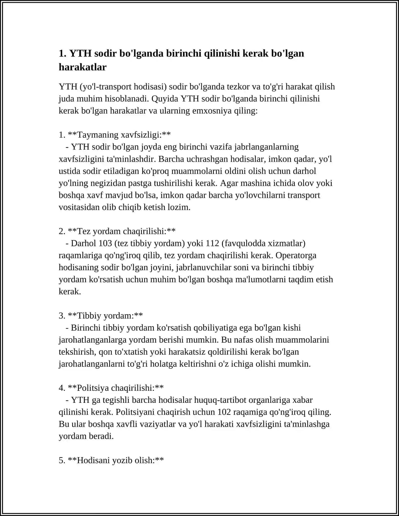 YTH Sodir Bo'lganda Birinchi Qilinishi Kerak Bo'lgan Harakatlar 4