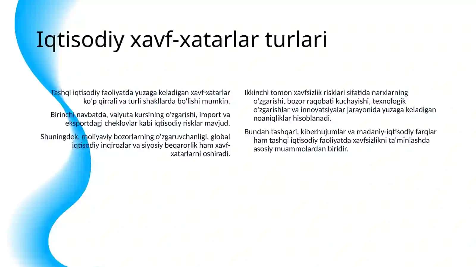 TASHQI IQTISODIY FAOLIYAT SOHASIDA IQTISODIY XAVFSIZLIKNI TA’MINLASH 4
