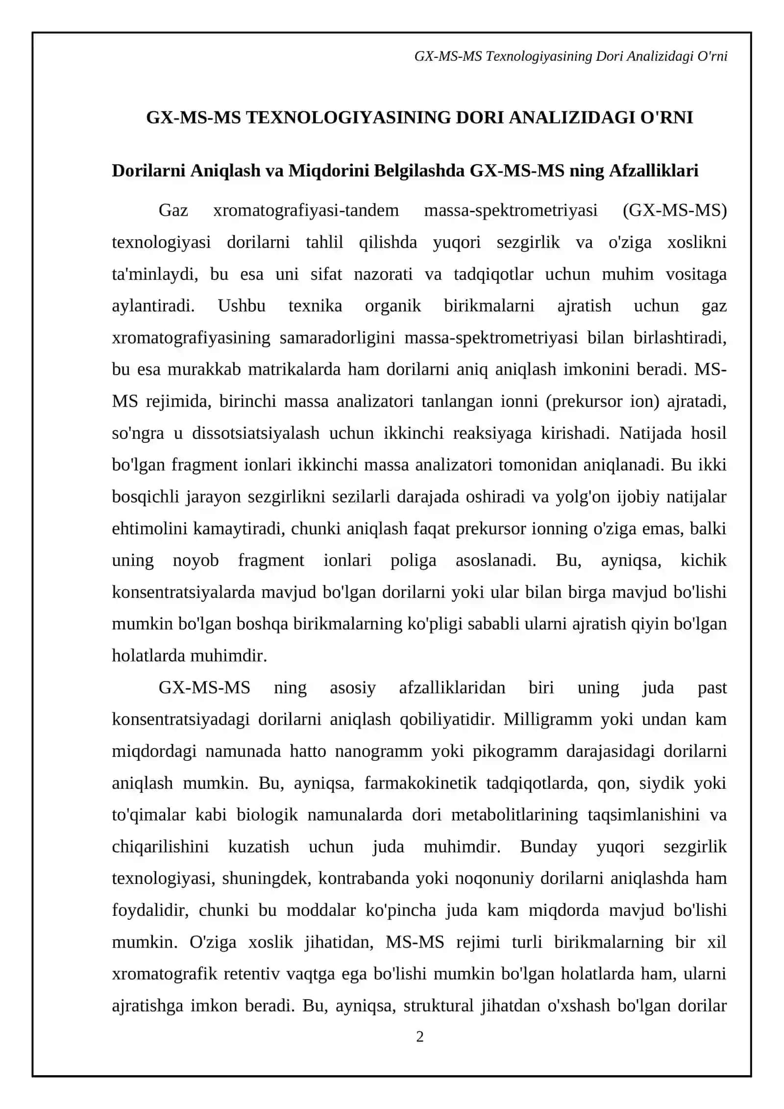 GX-MS-MS (GAZ XROMATOGRAFIYASI-MASS-SPEKTROMETRIYA) DORI VOSITALARINI TAHLIL QILISH 4