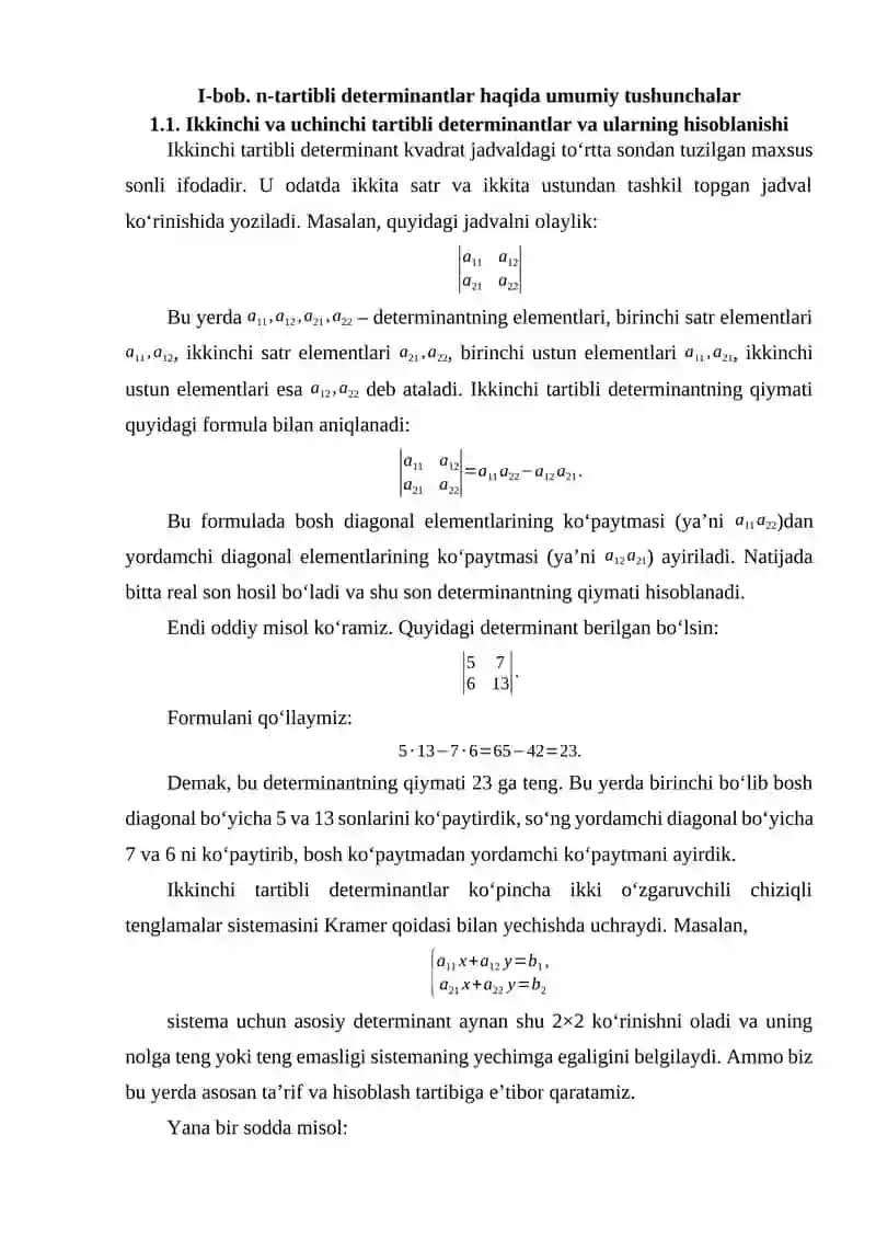 n-tartibli determinantlarni yechish metodlari 4