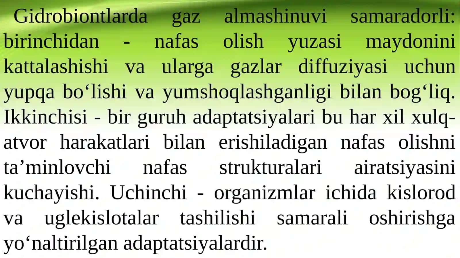 GIDROBIONTLAR HAYOT FAOLIYATINING EKOLOGIKASOSLARIGIDROBIONTLAR NAFAS OLISHI 4