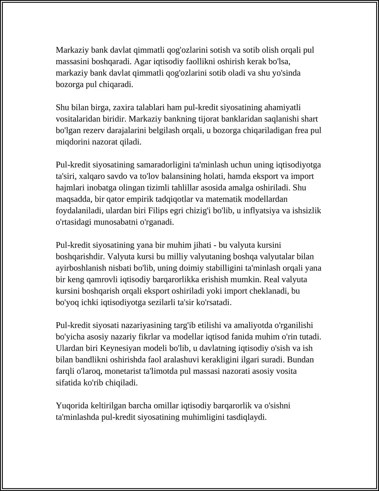 Pul-Kredit Siyosating Monetaristik Nazariyasi va Uni O‘zbekistonda Qo‘llanilishi Imkoniyatlari 4