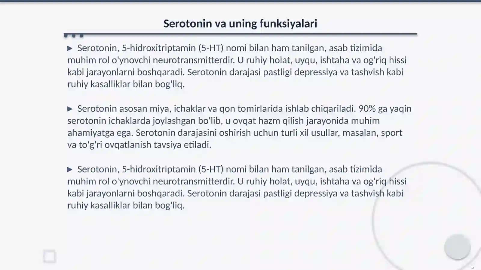 Dapamin va dapaminergik vositalar. Serotonin va serotonergik vositalar 4