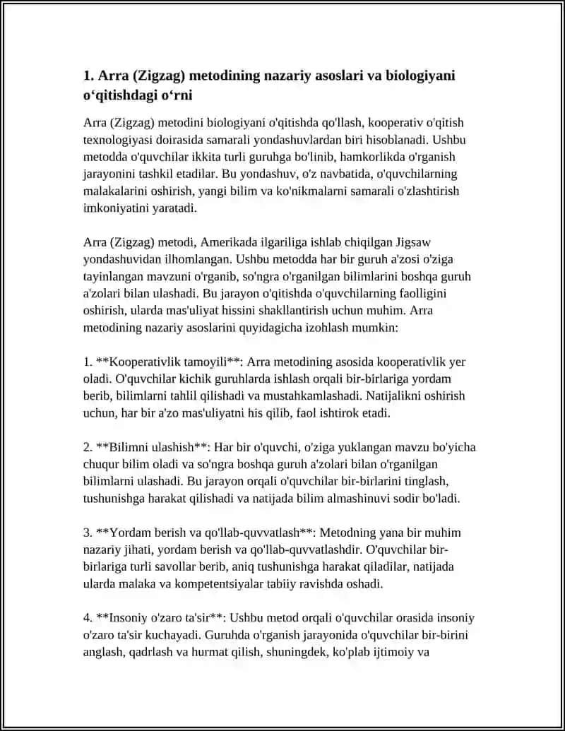 Arra (Zigzag) Metodiga Ko'prolikda Biologiyani O'qitish 4
