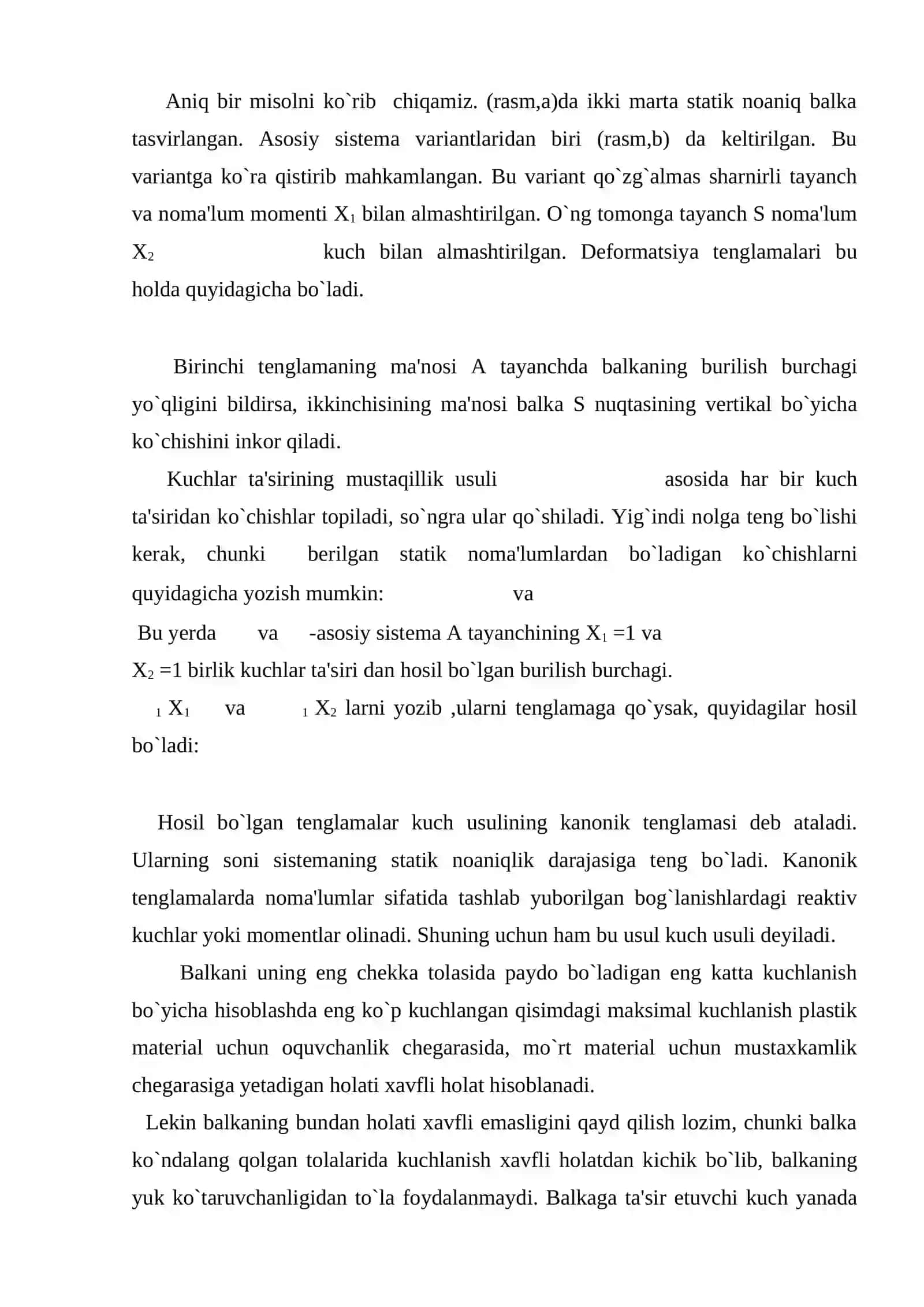 Statik noaniq balkalarning egilishi 4