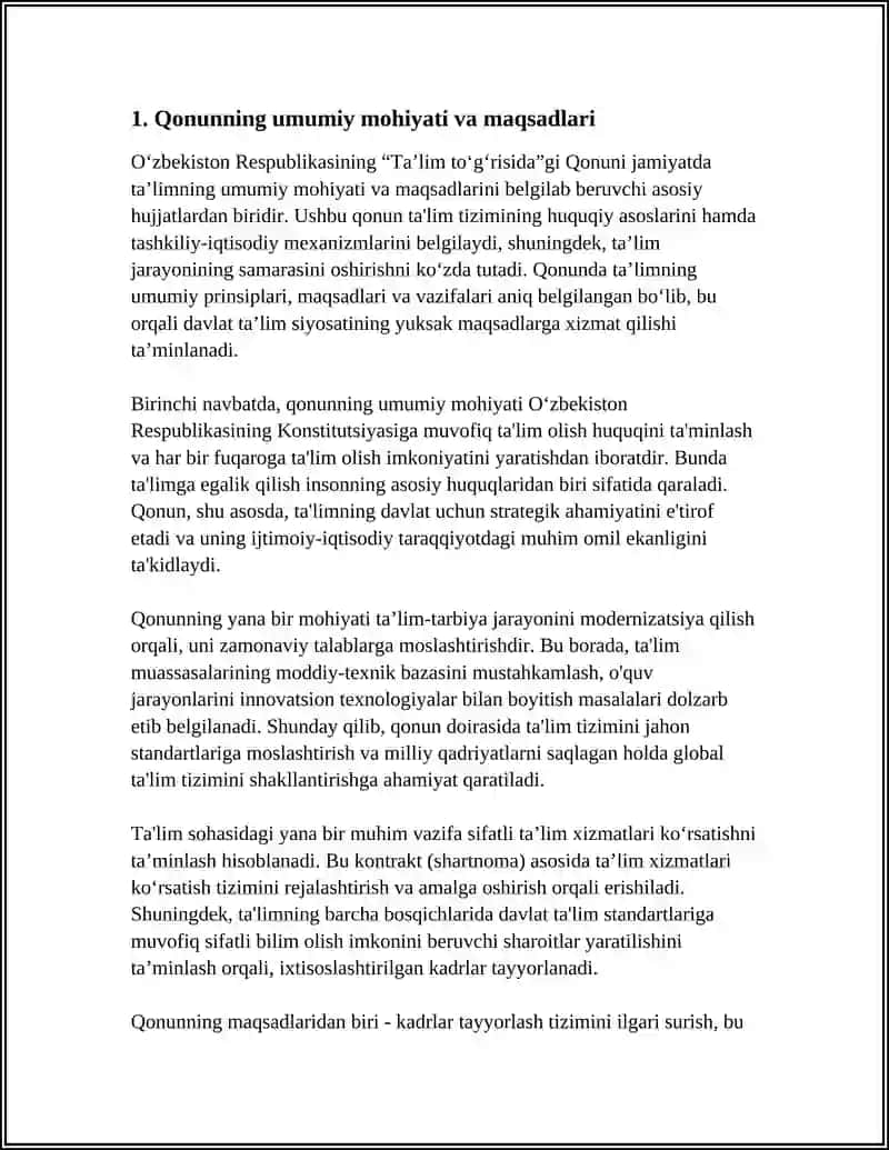 O'ZBEKISTON RESPUBLIKASINING TA'LIM TO'G'RISIDAGI QONUNI VA UNING MOHIYATI 4