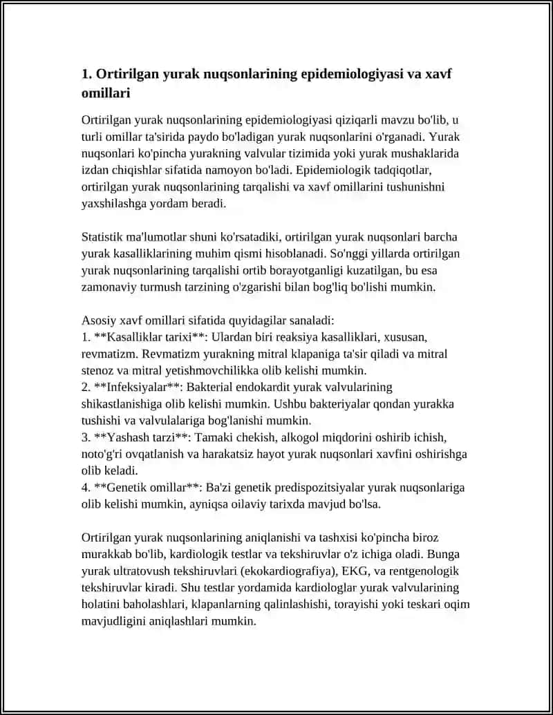 ORTTIRILGAN YURAK NUQSONLARI.ERTA TASHXISLASH, DIFFERENSIAL TASHXIS ÒTKAZISH, DAVOLASH, PROFILAKTIKA VA REAILITATSIYA MEZONLARI 4