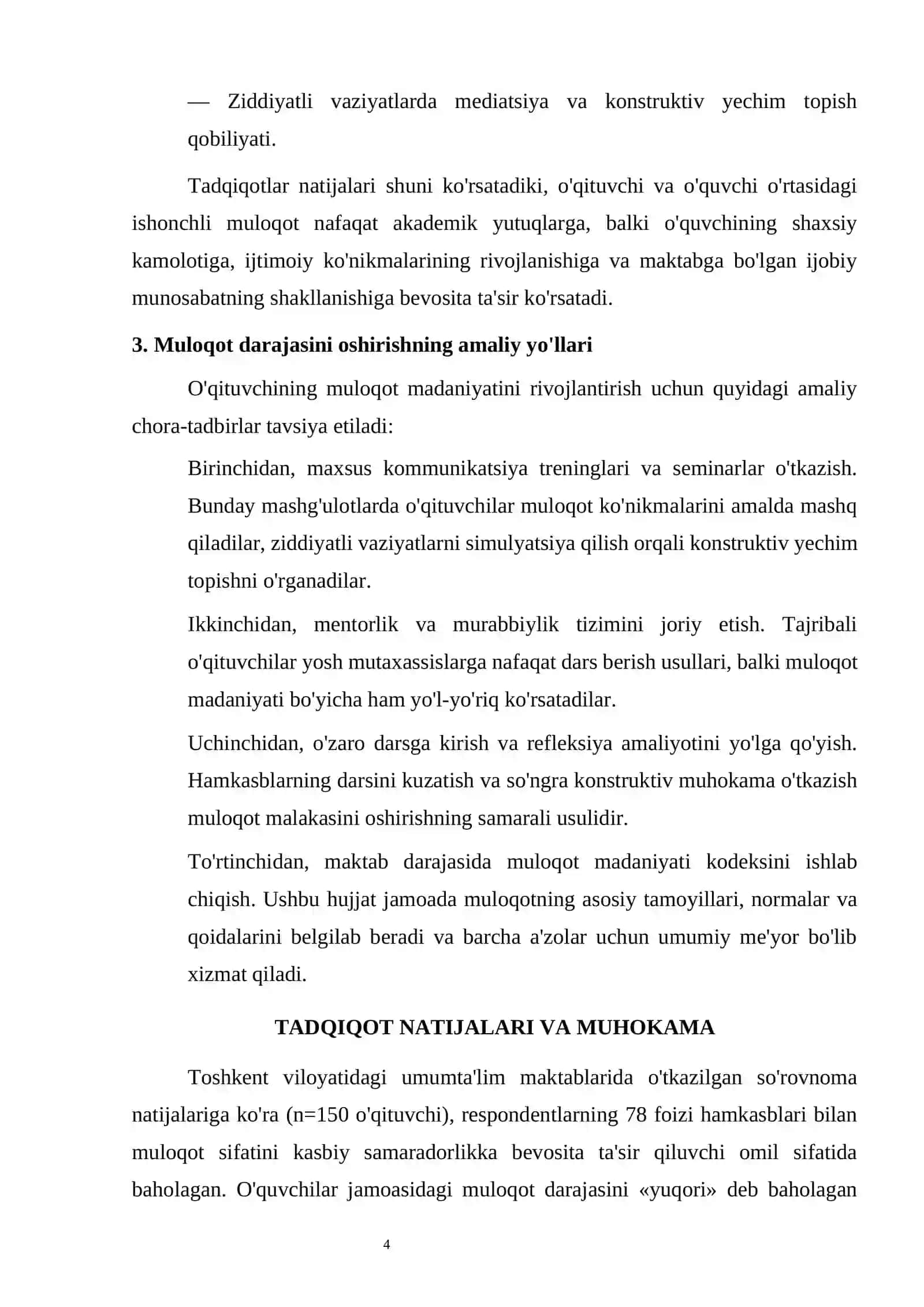 MULOQOT O'RNATISH DARAJASI 4
