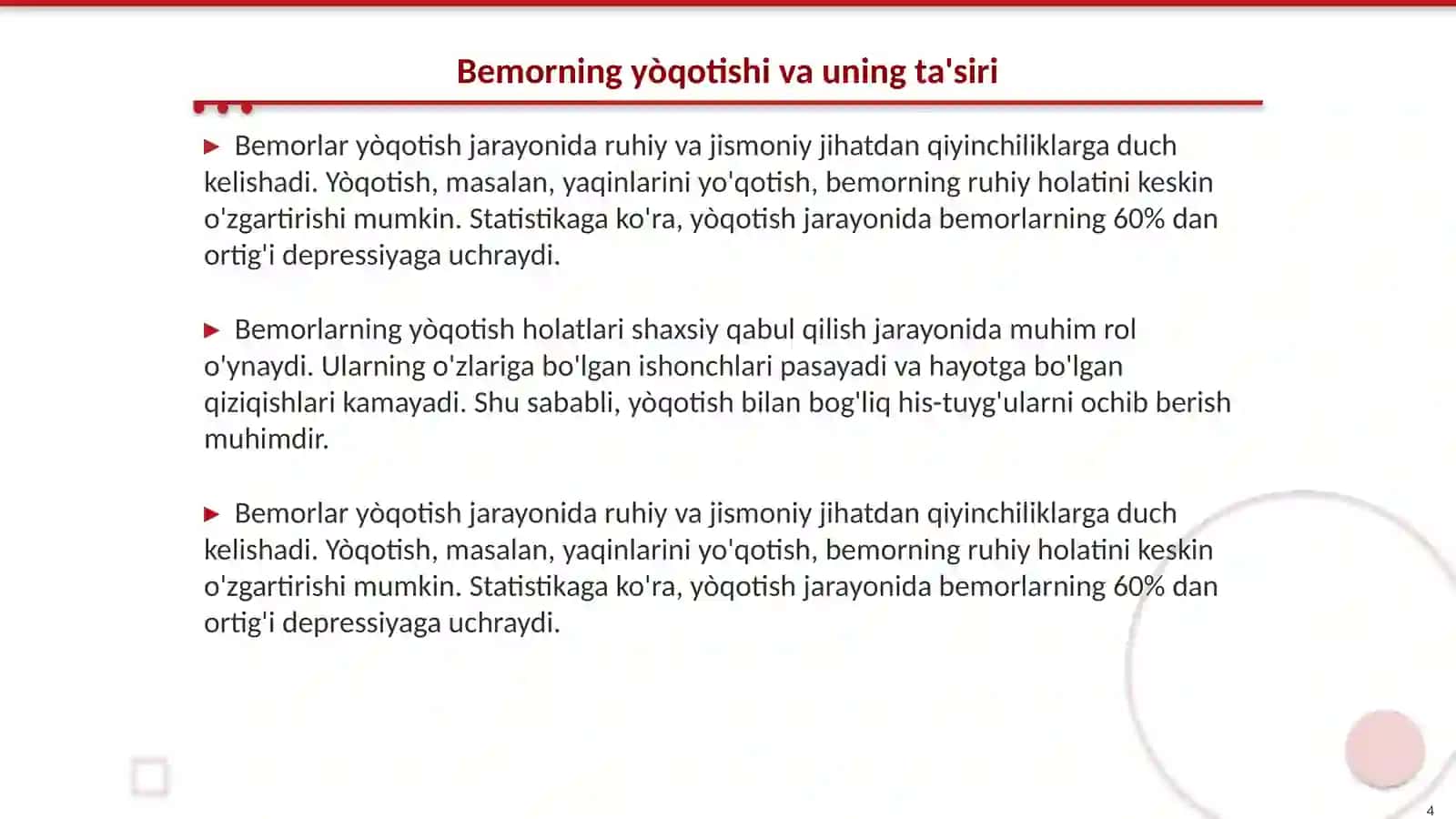 Krizis holatda bòlgan bemorga maslahat berish,yòqotish,bemor holatini òziga xosligi 4