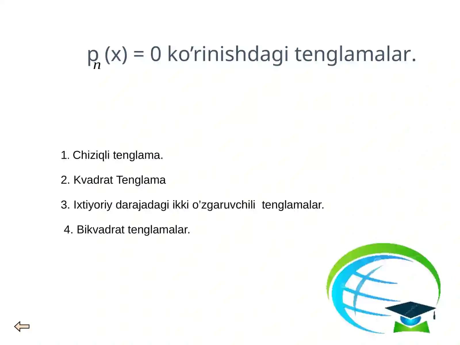 Algebraik tenglama va uning yechilish sxemasi 4