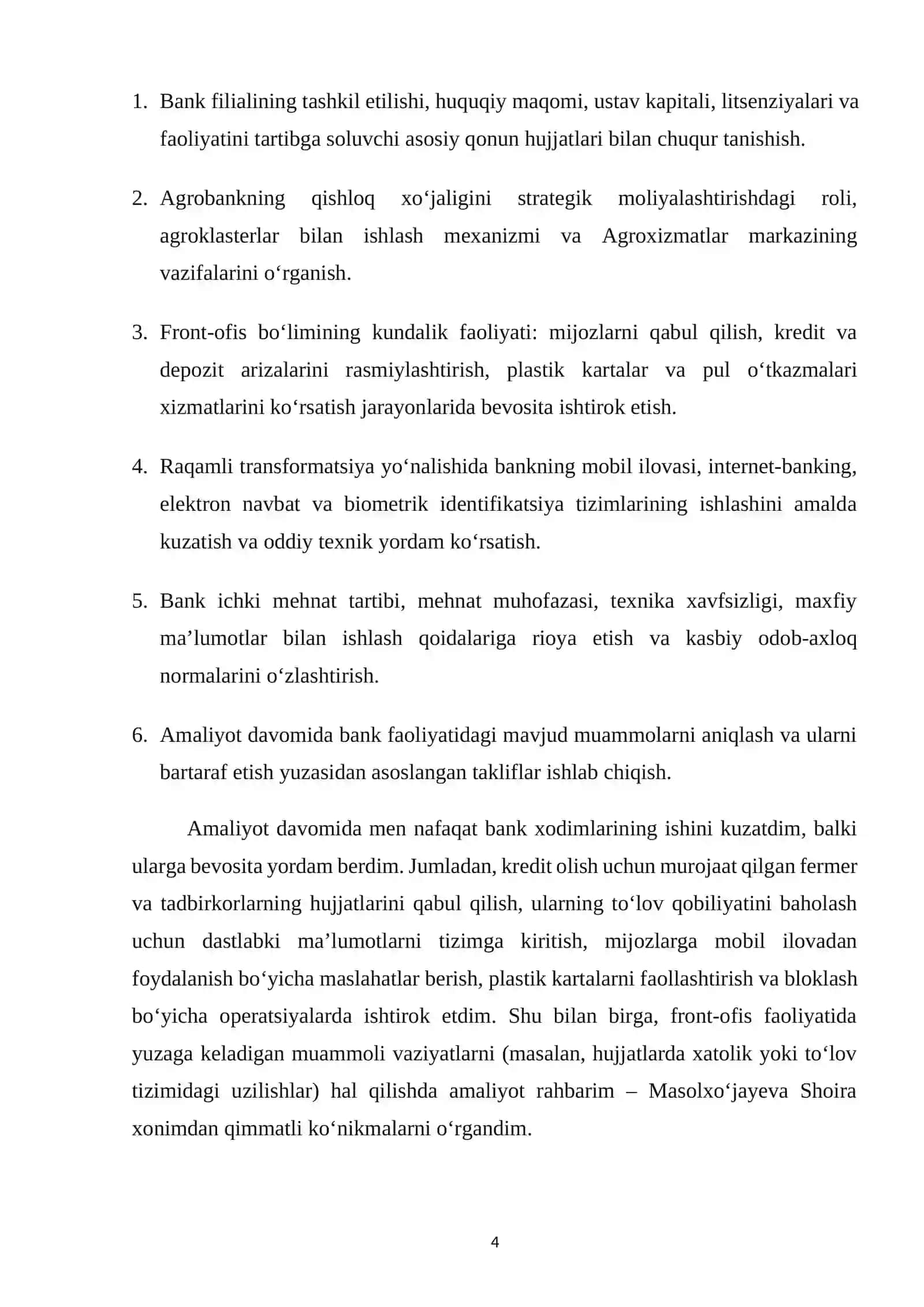 ATB "Agrobank" Nurobod filialida o‘tagan AMALIYOT HISOBOTI 4