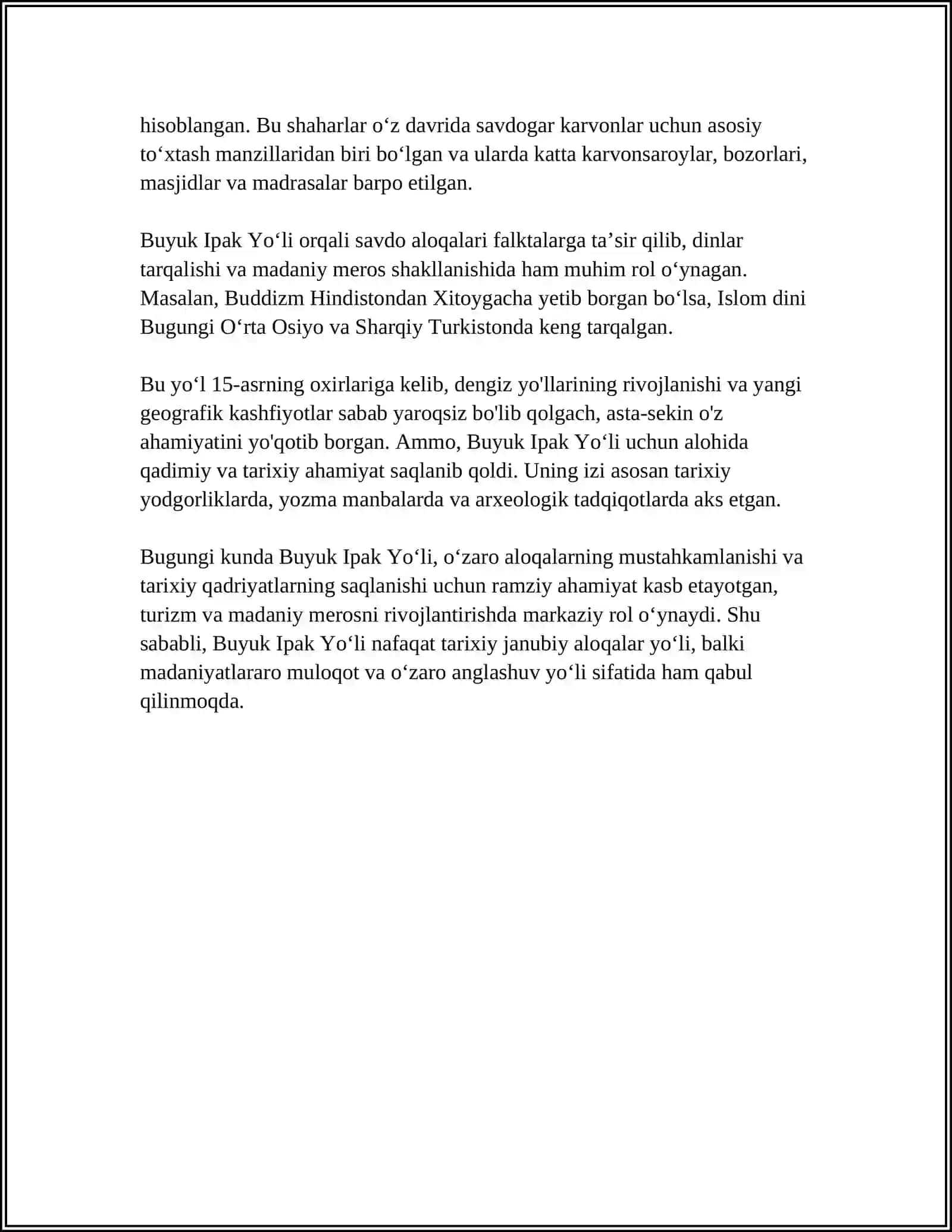 BUYUK IPAK YO'LI:UNING ASOSIY YO'NALISH VA TARMOQLARIGA TARIXIY-GEOGRAFIK TAVSIF 4