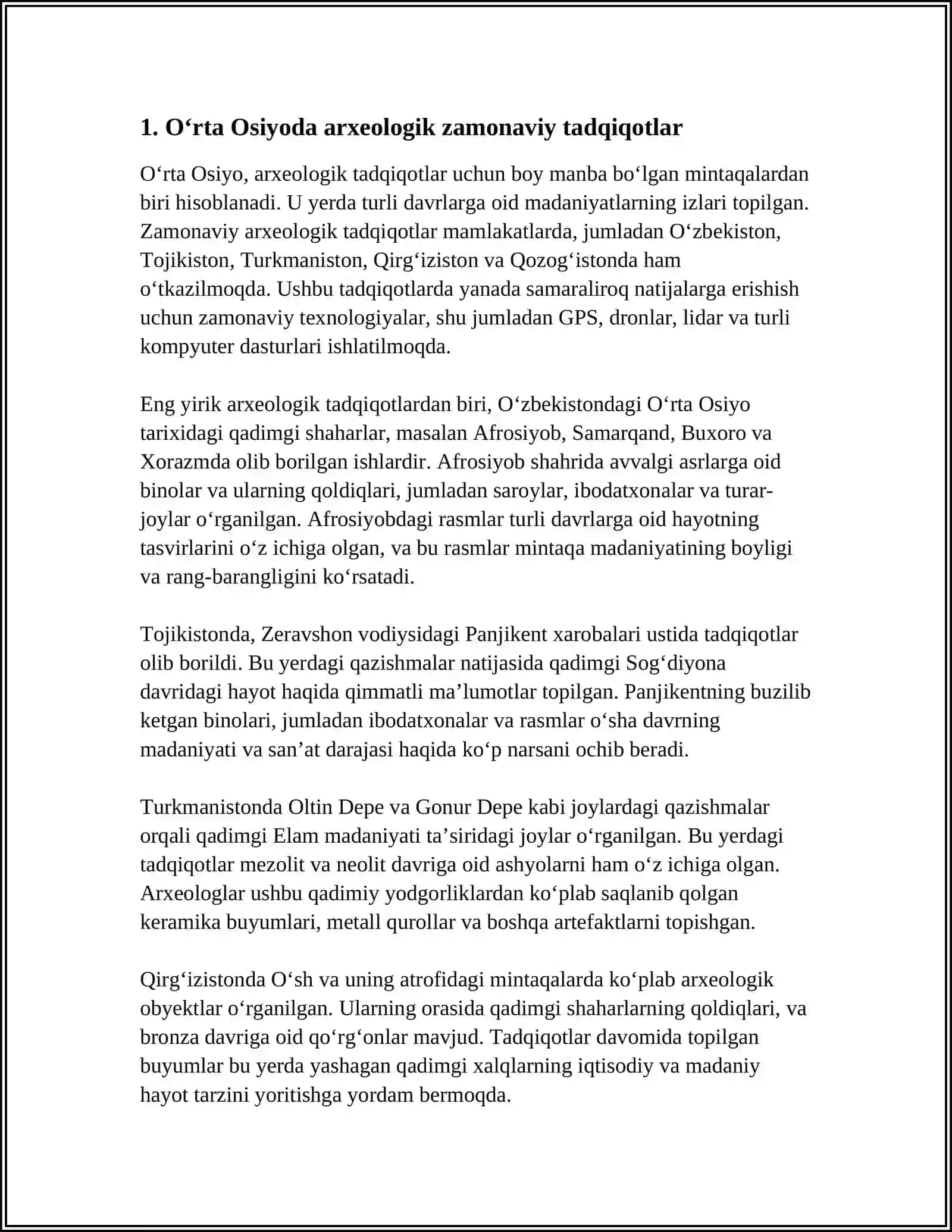 O‘RTA OSIYO ZAMONAVIY ARXEOLOGIK TADQIQOTLA ISHLARINI BEBIOGRAFIYASINI TUZISH 4