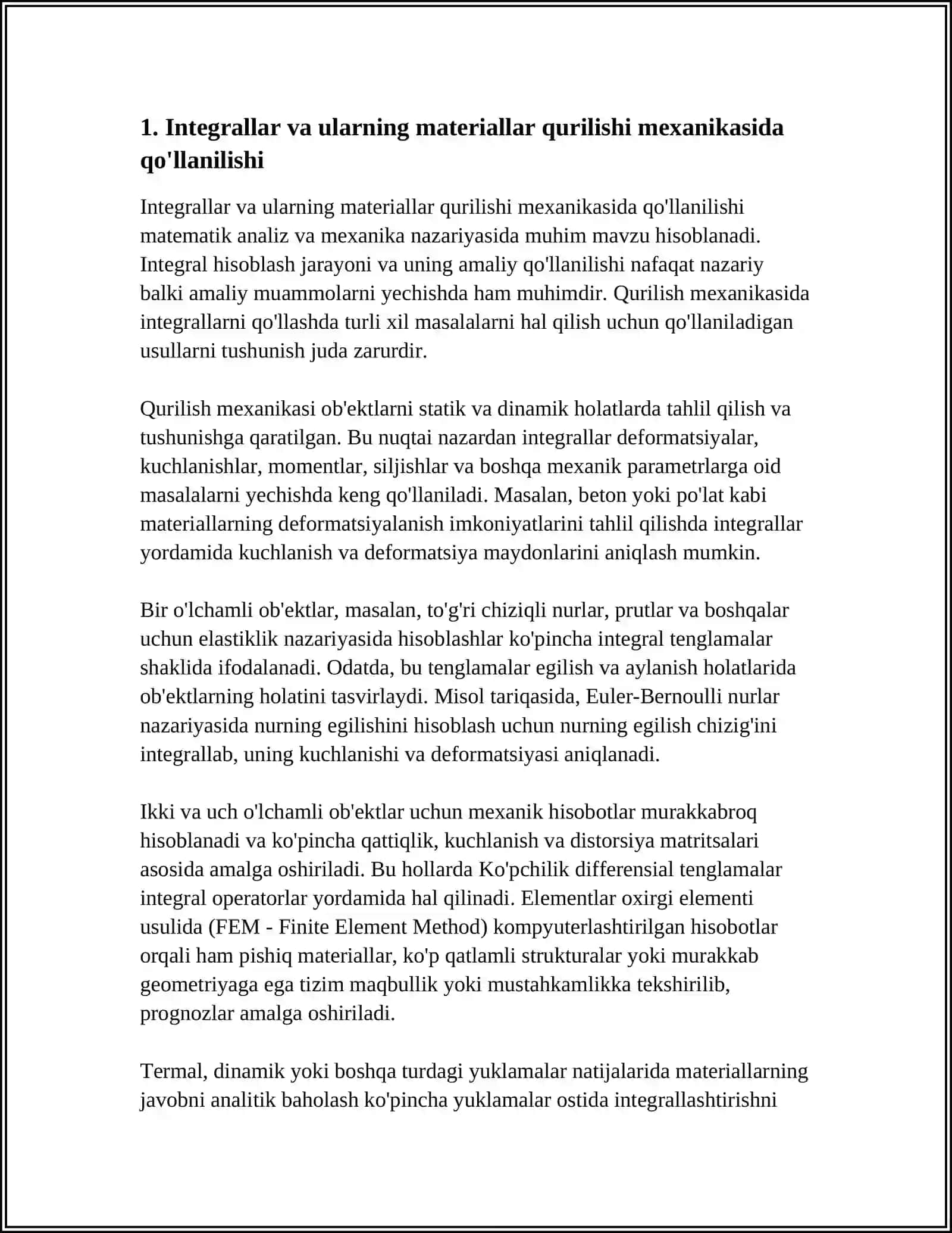 MATIRIALLAR QURLISHI MEXANIKASIDA INTEGRAL HISOB TATBIQLAR 4