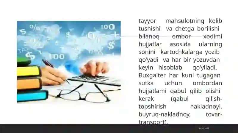 Tayyormahsulot(tovar)larning ombordagi va buxgalteriya dagi hisobi 4