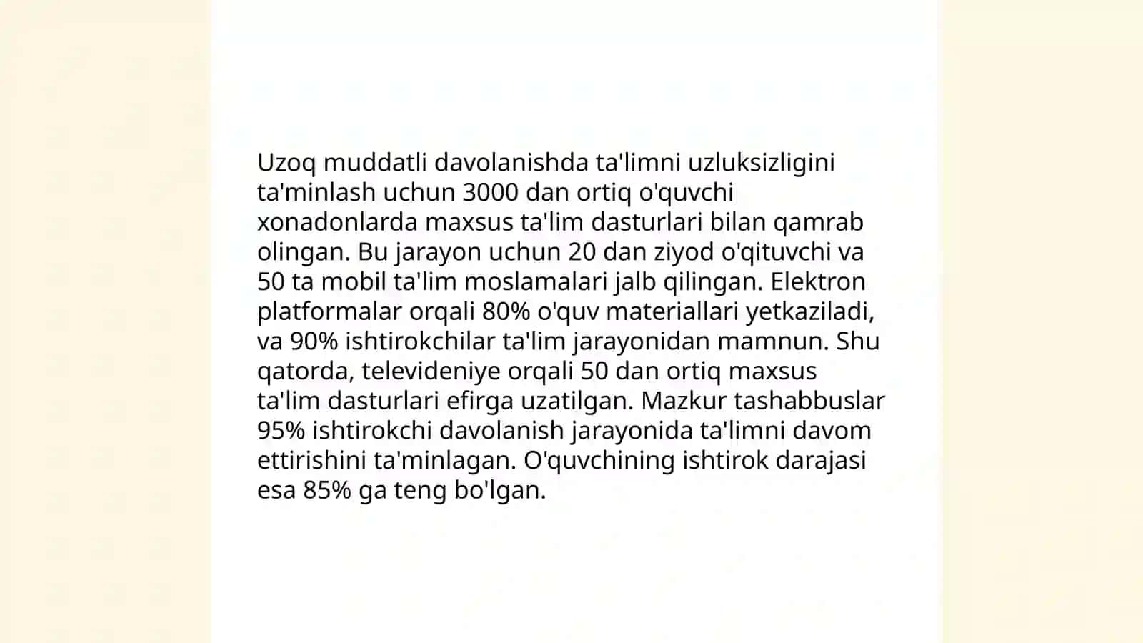Shifoxonada uzoq muddatli davolanayotgan bolalar uchun talimiy muxitni qaratish uchun õziga xos jihatlari 4