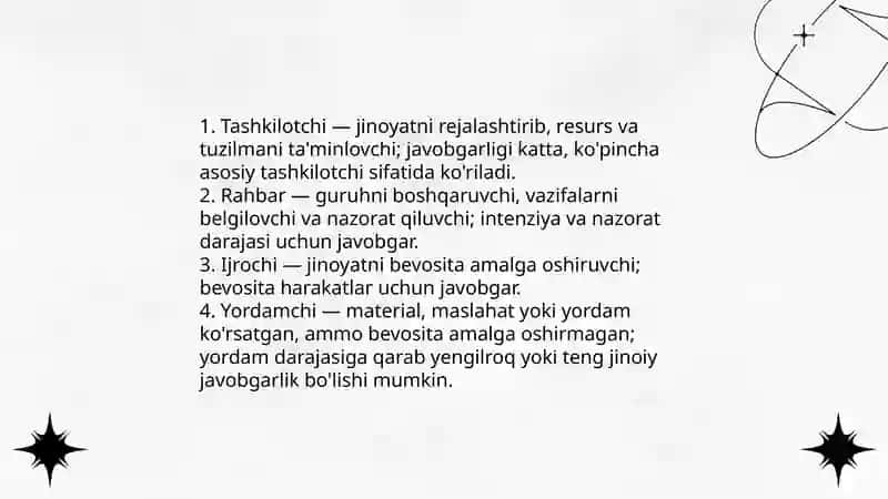 Jinoyatda ishtirokchilik tushunchasi va mohiyati 4