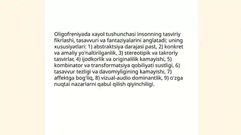 Oligofren psixologiyada xayol va uning rivojlanish omillari 4