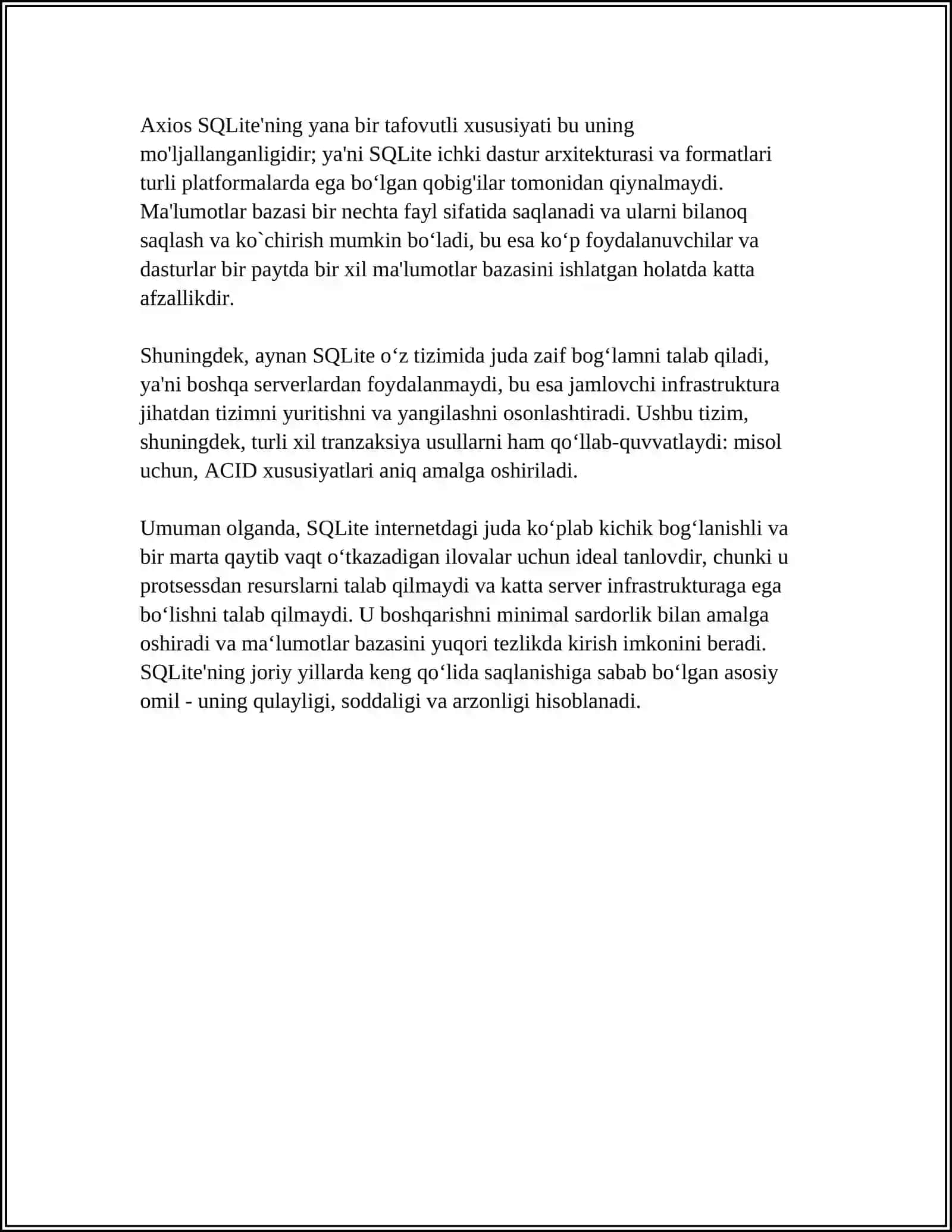 SQLITE ASOSLARI VA BERILGANLAR BAZASI 4