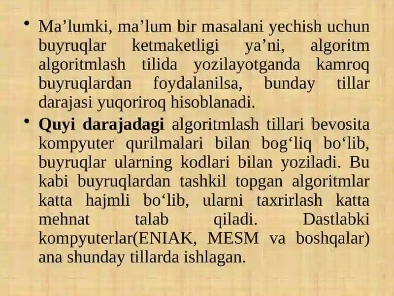Dasturlash tili asoslari va klassifikatsiyasi 4