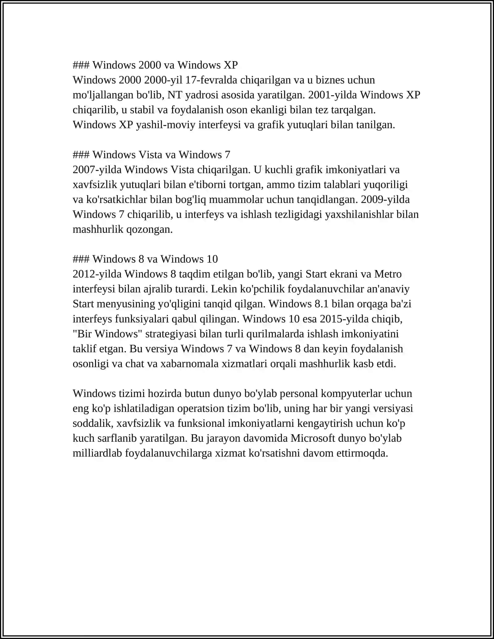WINDOWS OPERATSION TIZIMINING UMUMIY TASNIFI 4