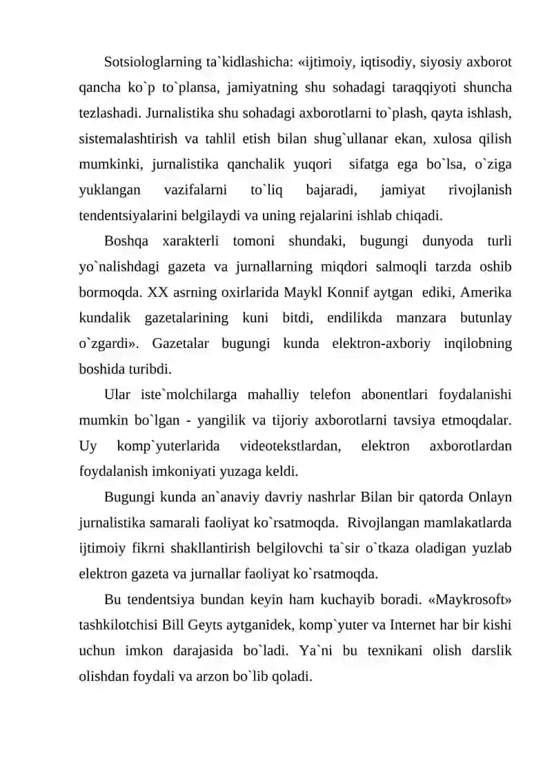 O’zbekiston Respublikasi ommaviy axborot vositalarining ahamiyati 4