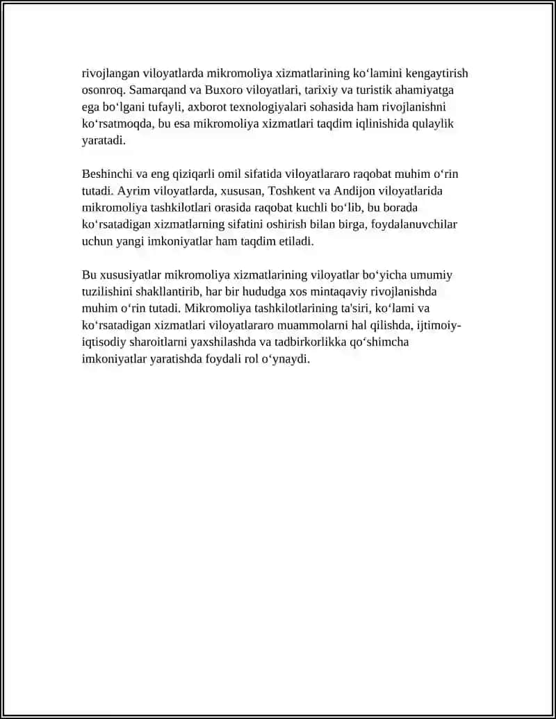 VILOYATLARDA MIKROMOLIYA XIZMATLARI BOZORINING XUSUSIYATLARI 4