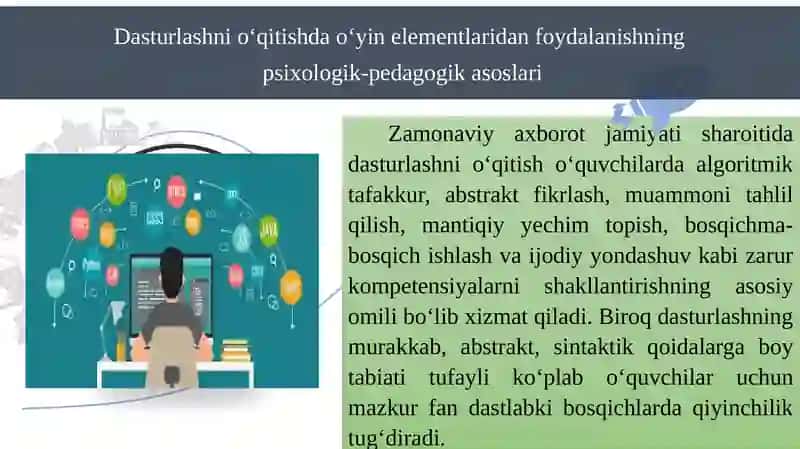 “9-sinfda Dasturlash tillari mavzusida o‘yin elementlaridan foydalanish samaradorligi” 4
