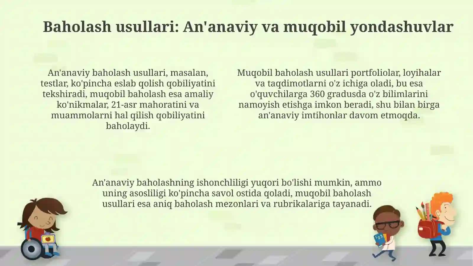 Talabalar bilimini baxolash uslubi yoki Baholash usullari va turlari 4
