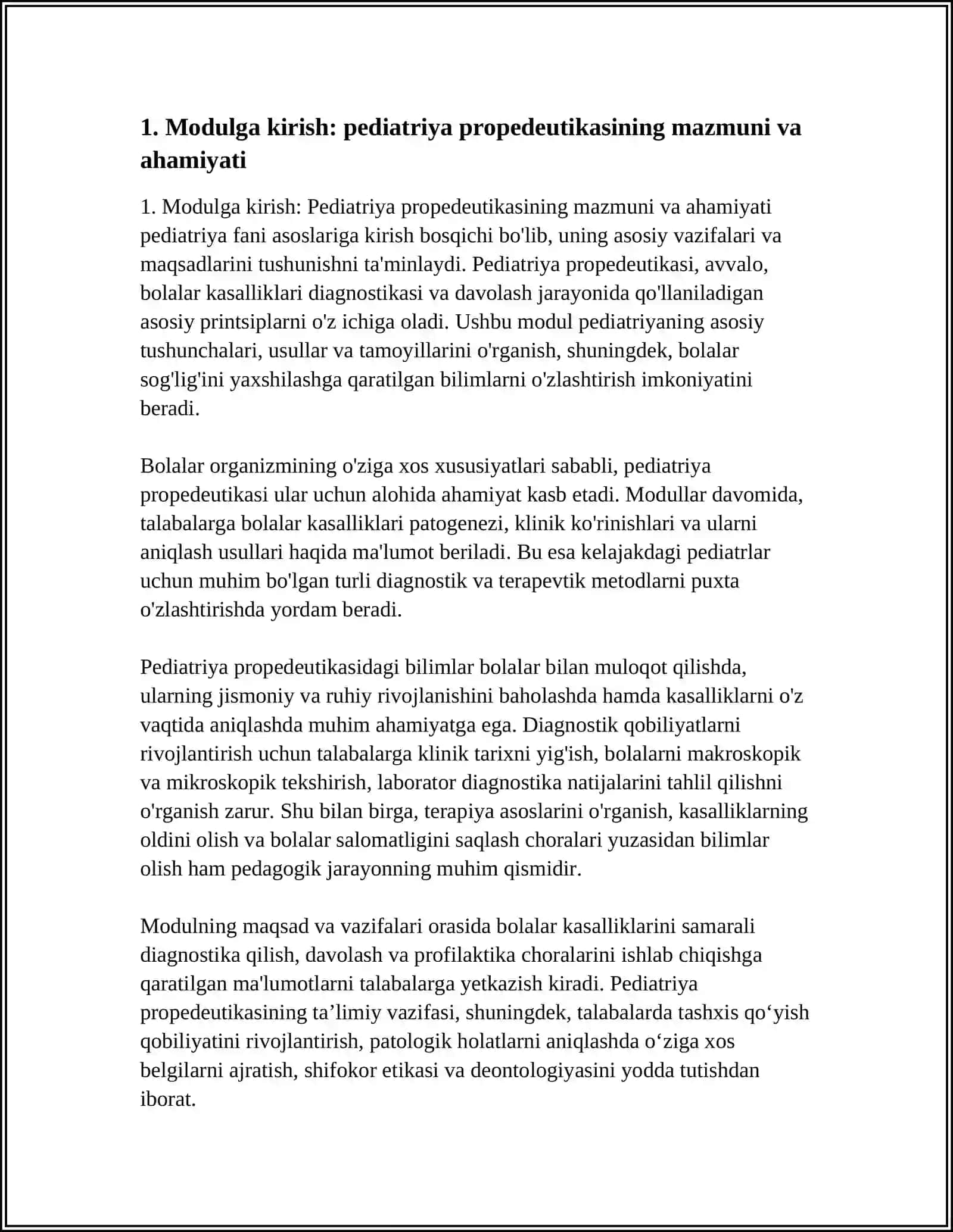BOLALAR KASALLIKLARI PROPODEVTIKASI MODULIGA KIRISH 4