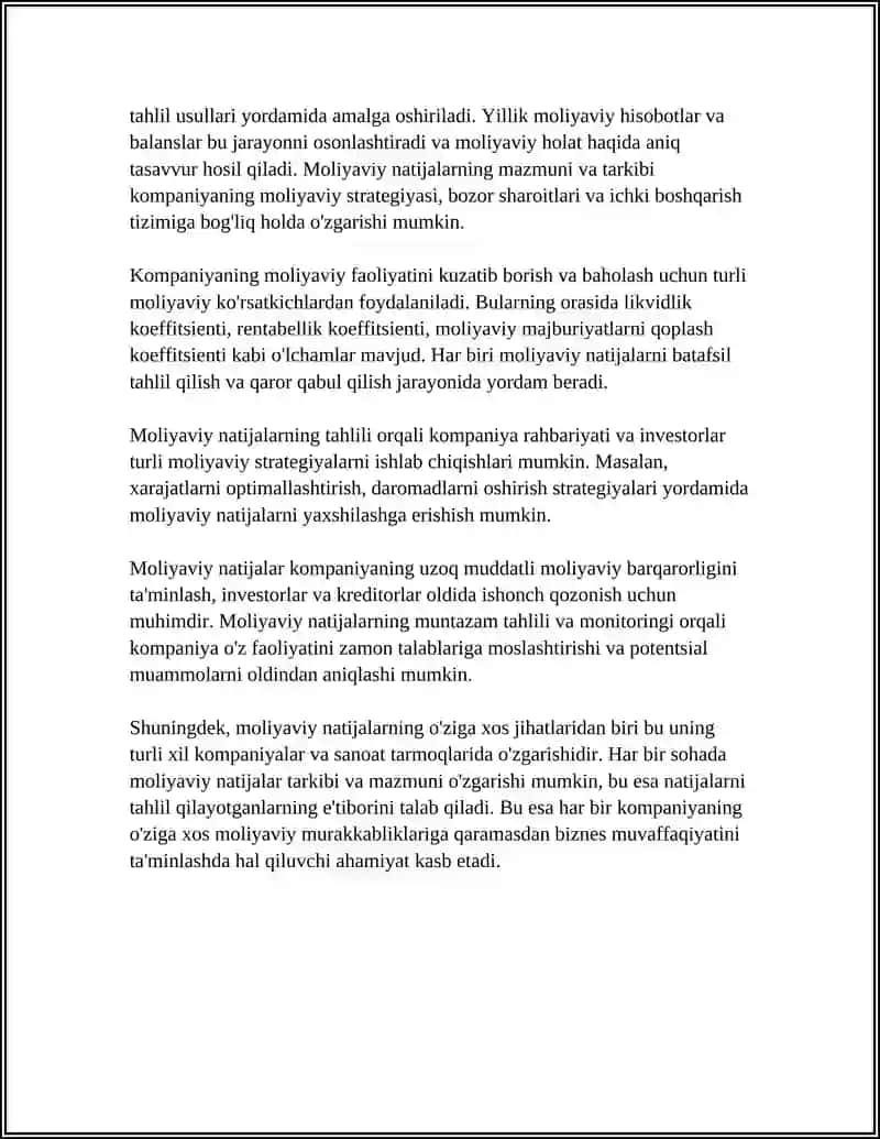 BIZNEZDA MOLIYAVIY NATIJALARNING O'ZIGA XOS XUSUSIYATLARI 4