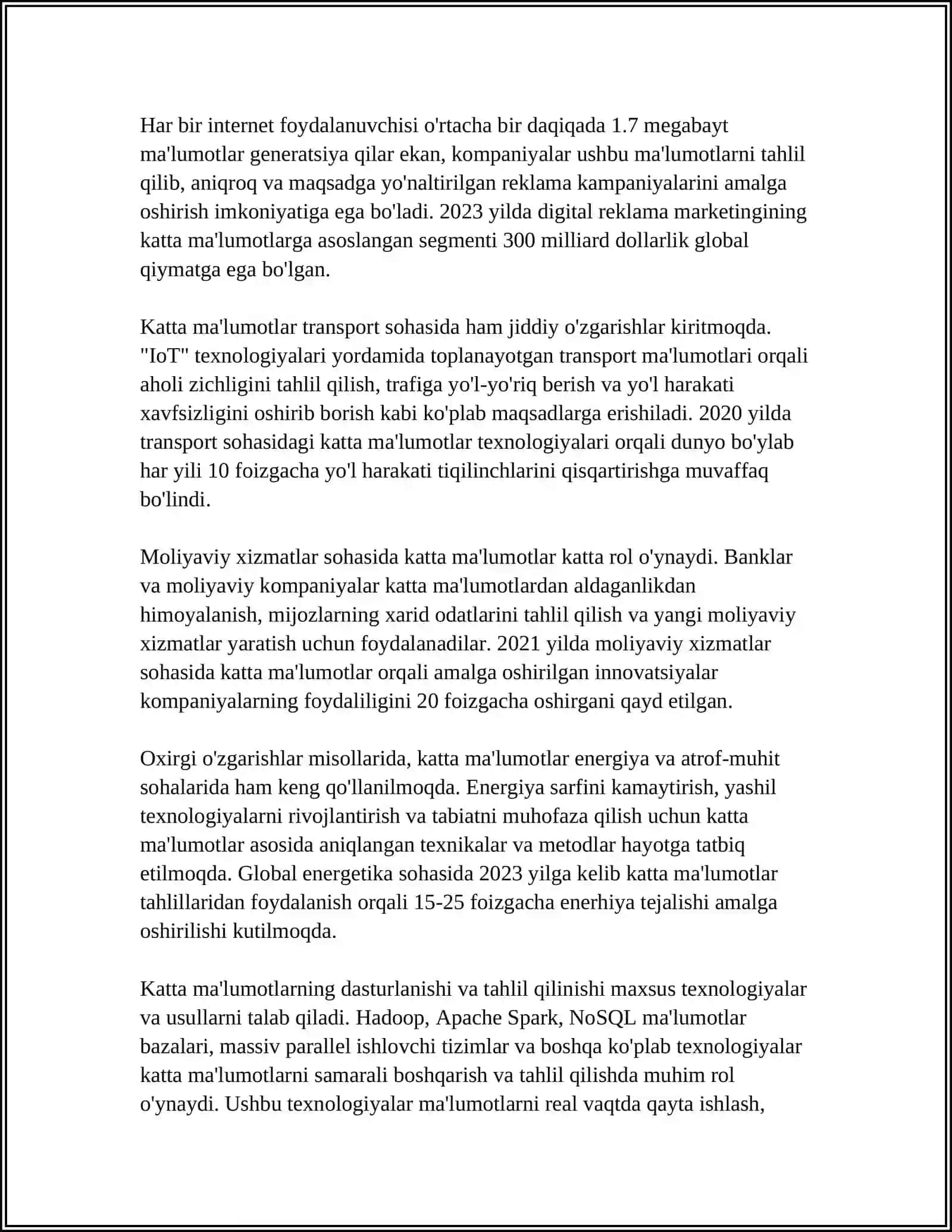 BIG DATA TAHLILIDA NAZARIYA VA AMALIYOT UYG'UNLIGI 4