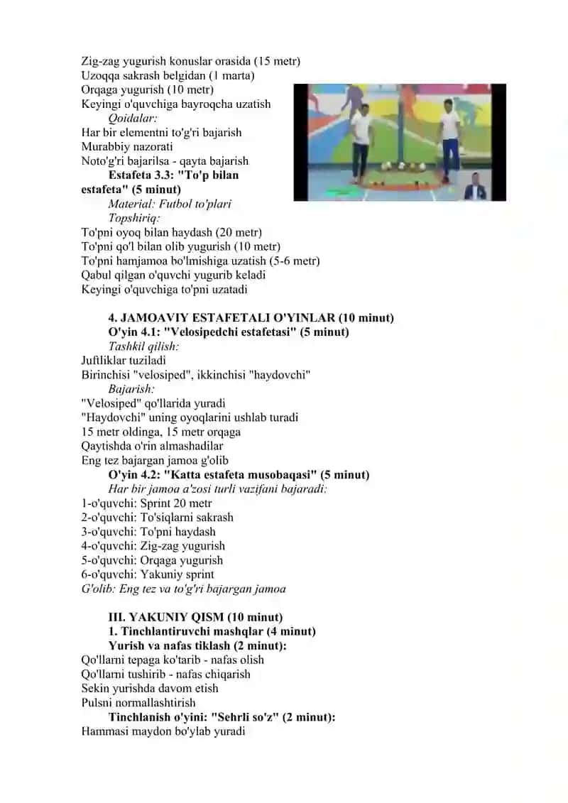 Estafetali o‘yinlarni o‘rgatish.Individual texnik harakatlarni takomillashtirish 4