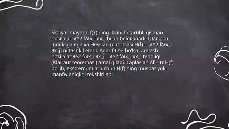 Vektor maydonidagi ikkinchi tartibli amallar. Nabla operatori bilan ishlash 4