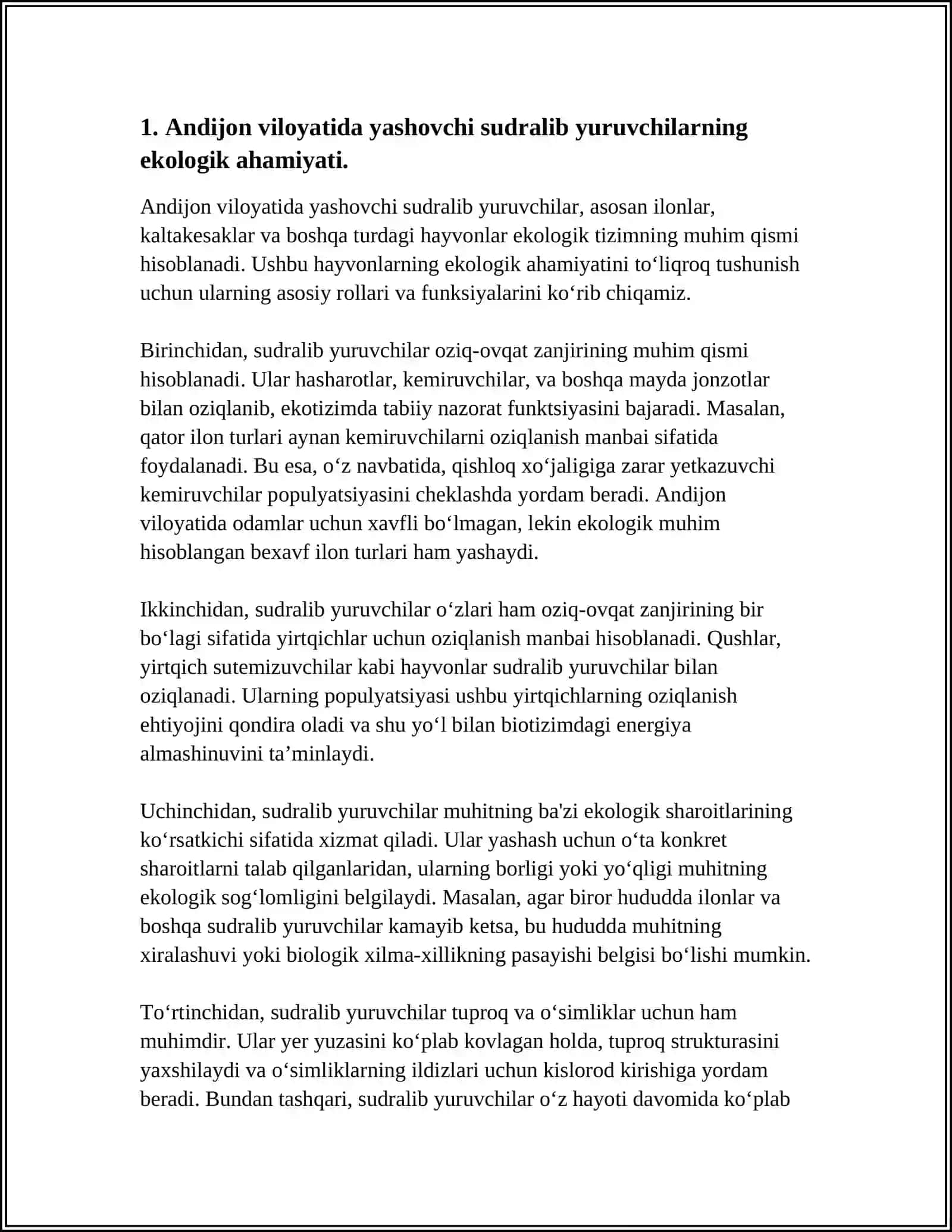 ANDIJON VILOYATIDA TARQALGAN SUDRALIB YURUVCHI(REPTILIYA)LARNING TUR TARKIBI VA AHAMIYATI 4