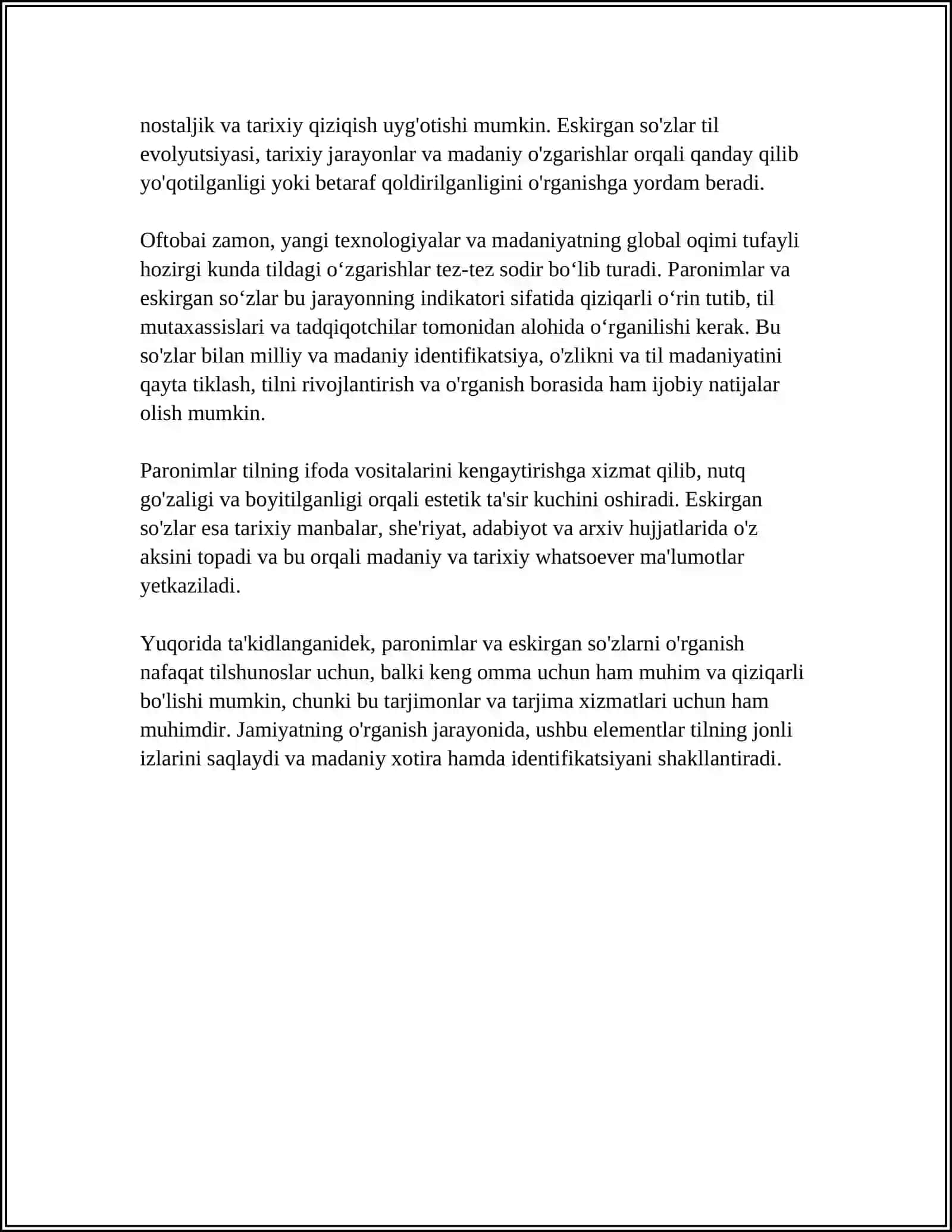 Jamiyatning bir boʻlagiman. Paronim eskirgan soʻzlar 4