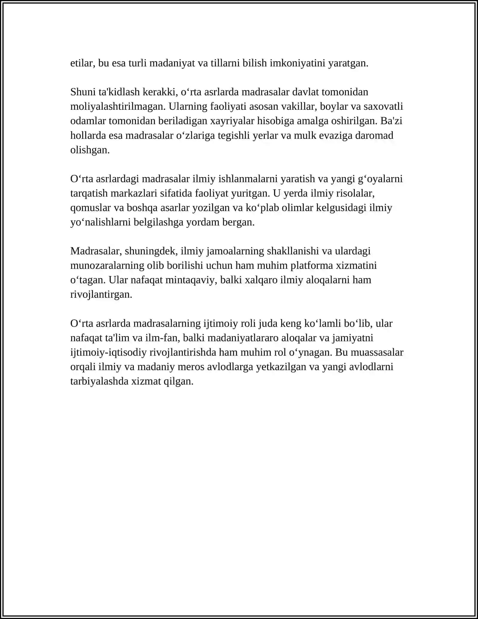 O'RTA ASRLARDAGI MADRASALARDA TA'LIM TIZIMI 4