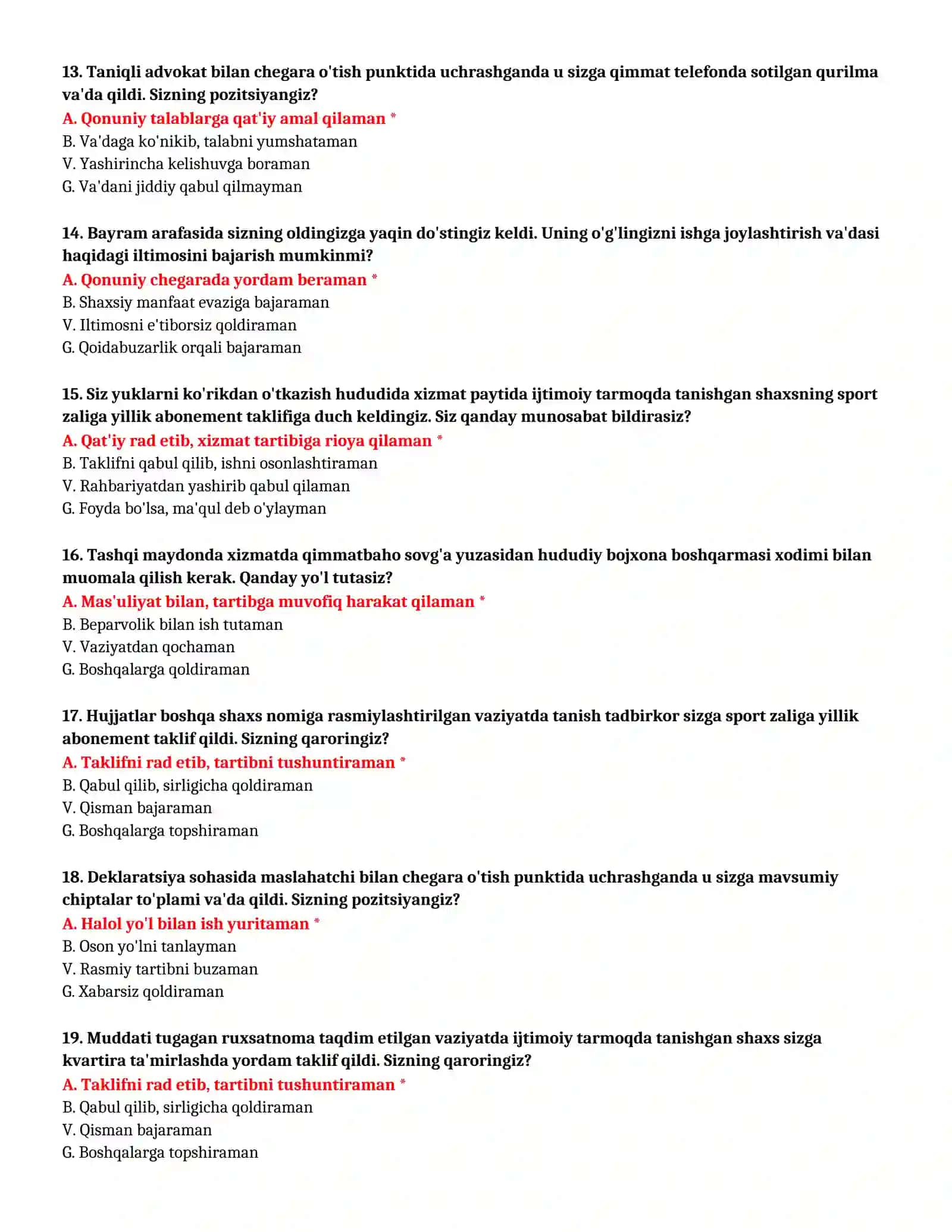 BOJXONA AKADEMIYASI - TO'LIQ TEST TO'PLAMI (№ 95) 4