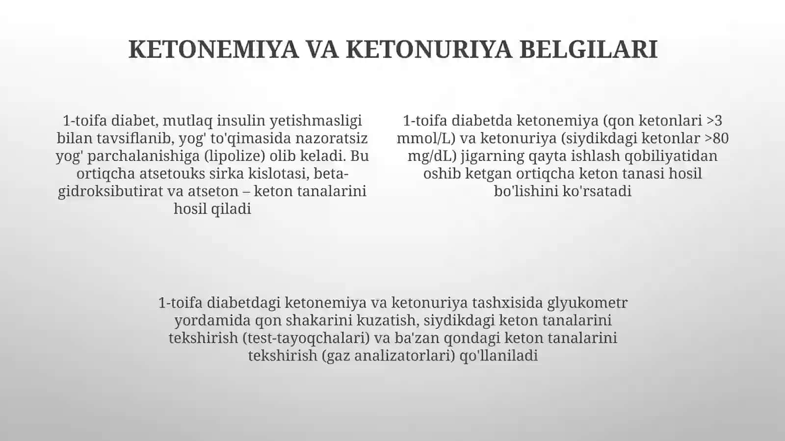 Qandli diabet va ochlikdagi ketonuriya va ketonemiya 4