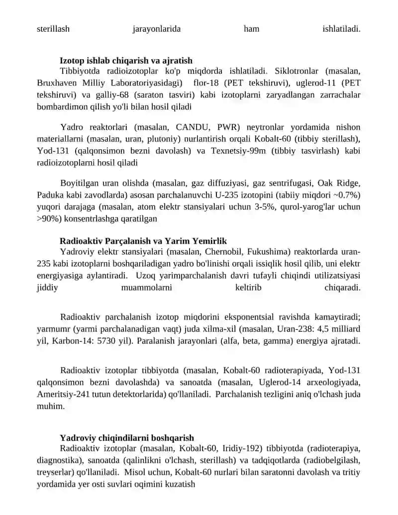 Yadro energetikasi radiaktiv izotoplardan foydalanish 4