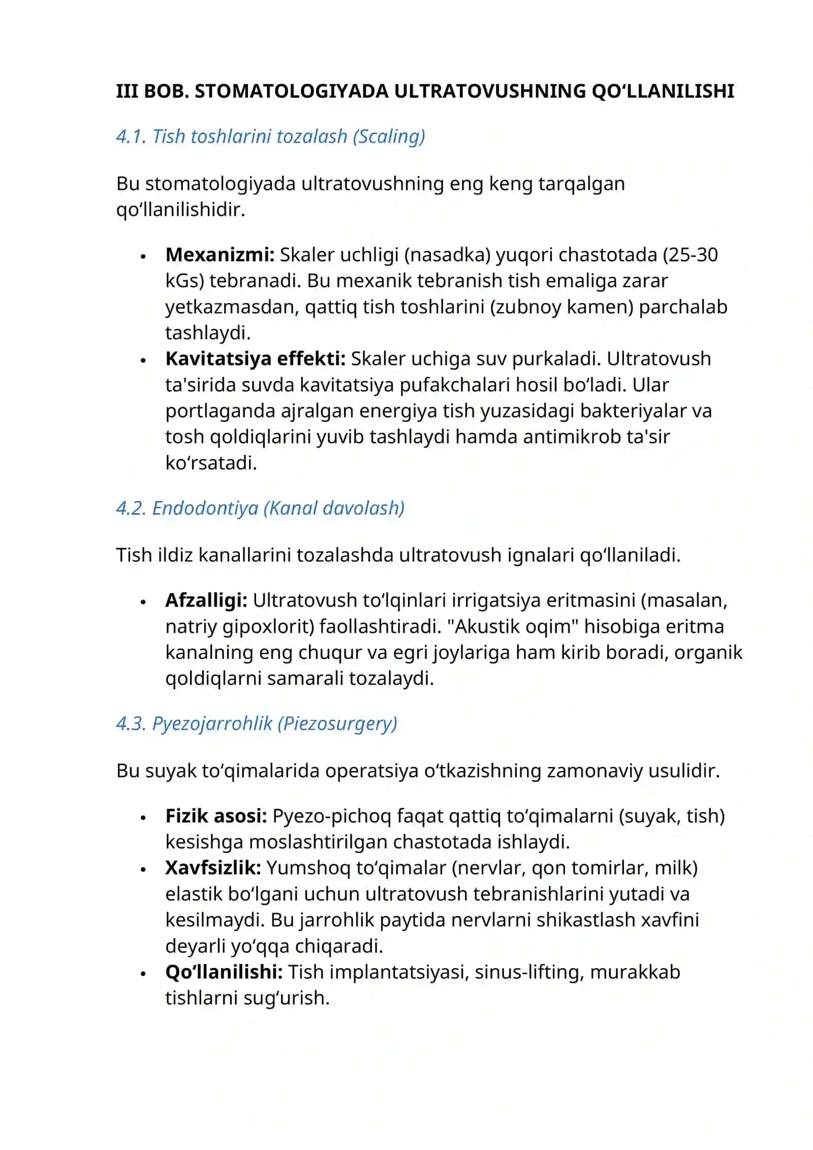 biofizikada eshitish biofizikasi elementlari. Ultratovush va uning stomatologiyada qo'llanilishi 4