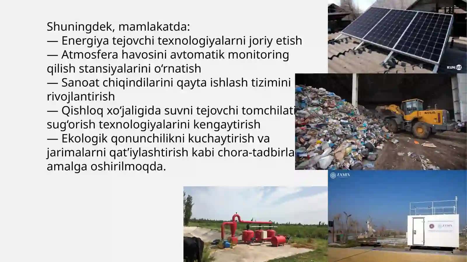 Atrof-muhit o‘zgarishiga qarshi kurashish bo'yicha xalqaro va O'zbekistonda ishlab chiqilgam chora tadbirlar. 4