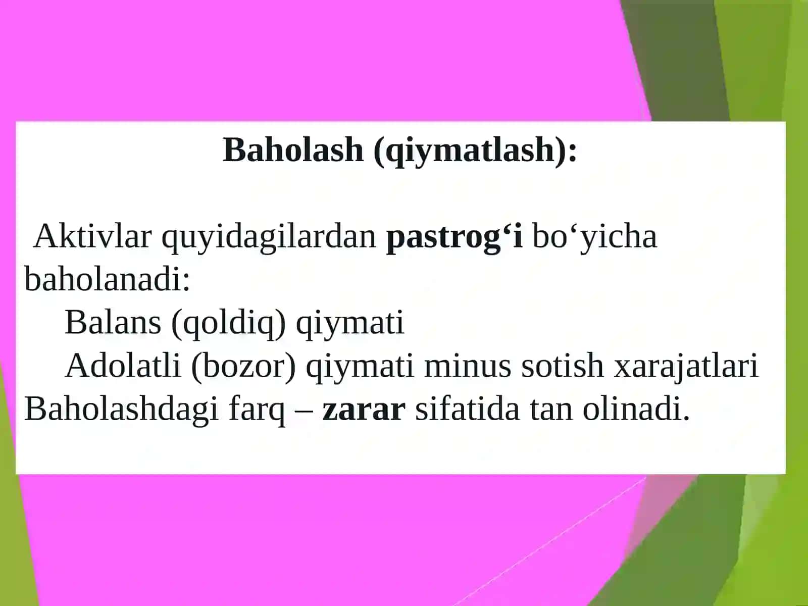 Sotish uchun mo‘ljallangan uzoq muddatli aktivlar. Tovar-moddiy zaxiralarni hisobga olish 4