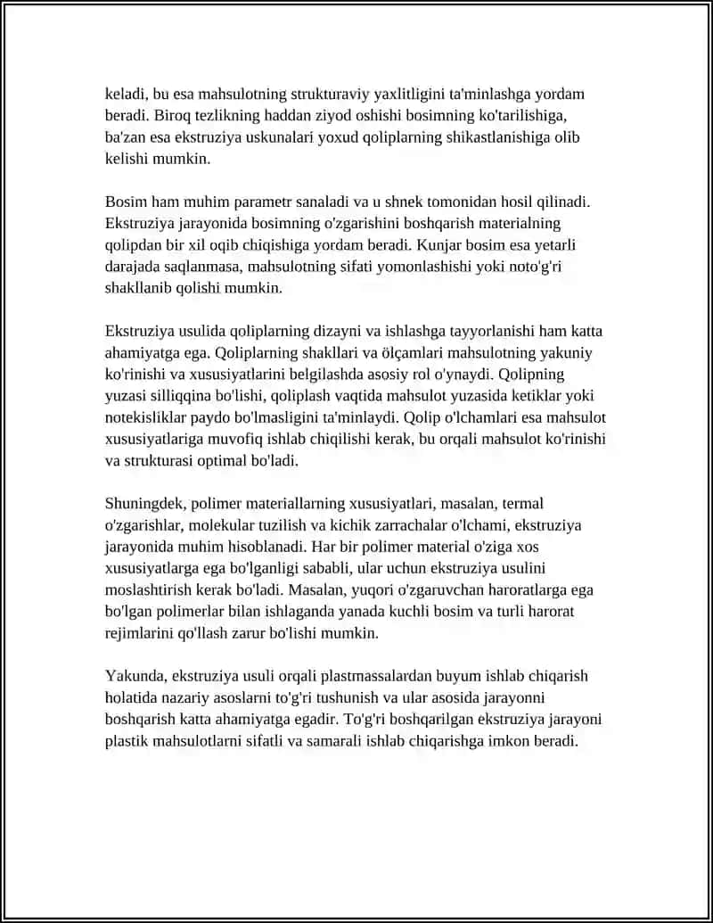 Ekstruziya usulida plastmassalardan buyum ishlab chiqarish 4