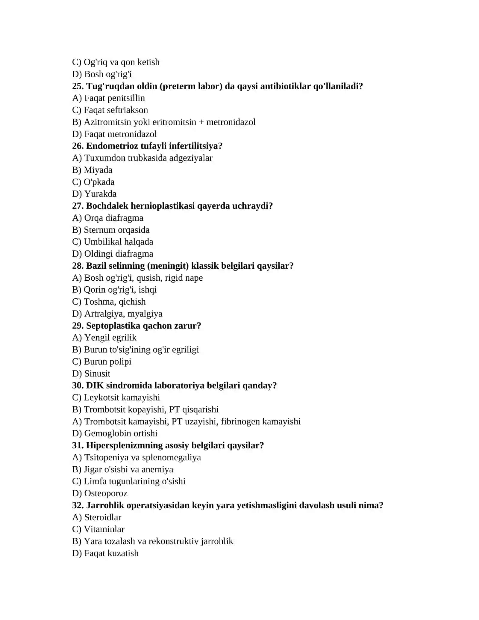 Tibbiyot testlari to'plami 4