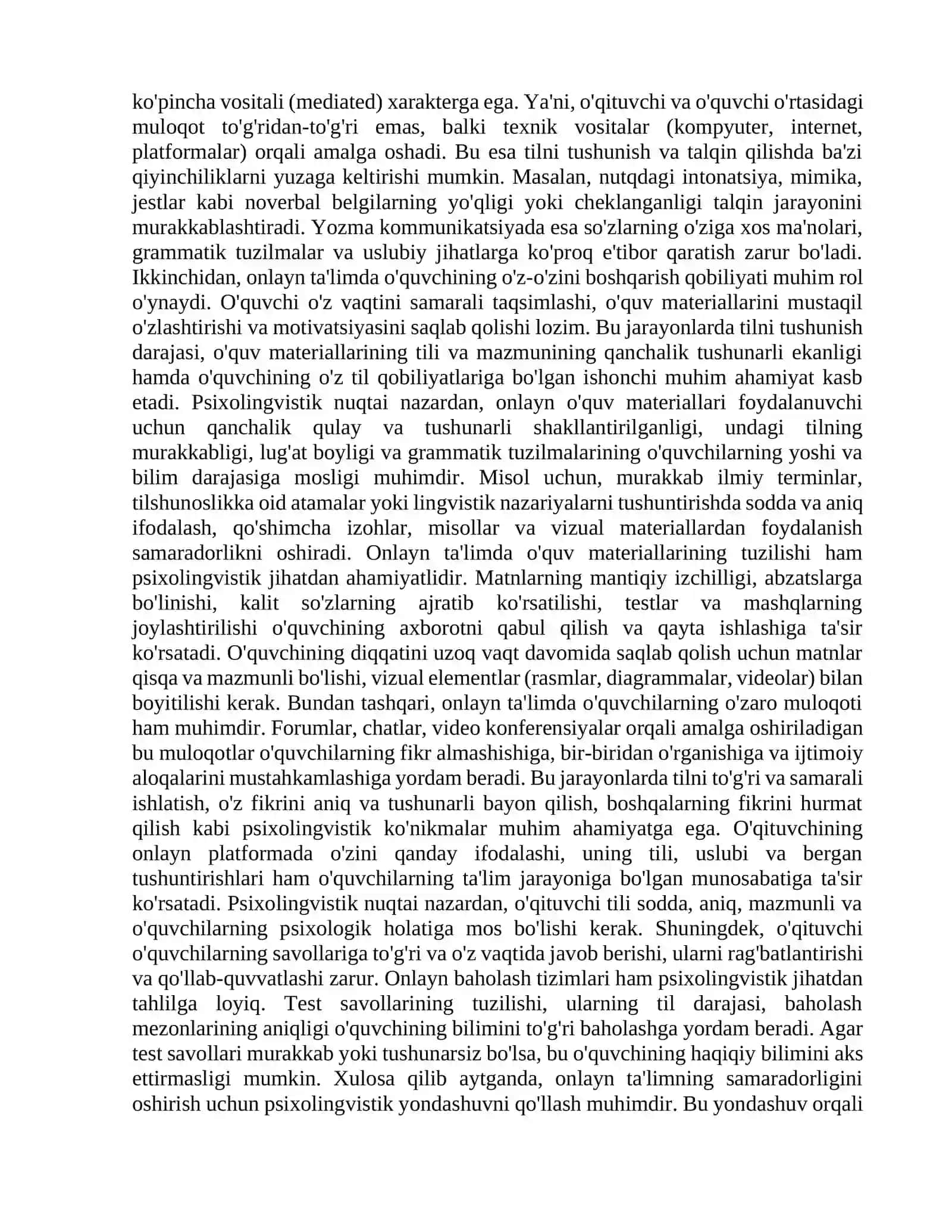 Onlayn ta'limda psixolingvistik yondashuv: Nazariy va amaliy jihatlari 4