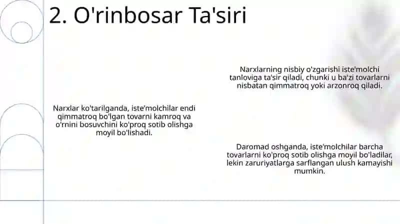 Narx va daromadlar o’zgarishining iste’molchi tanloviga ta’siri 4